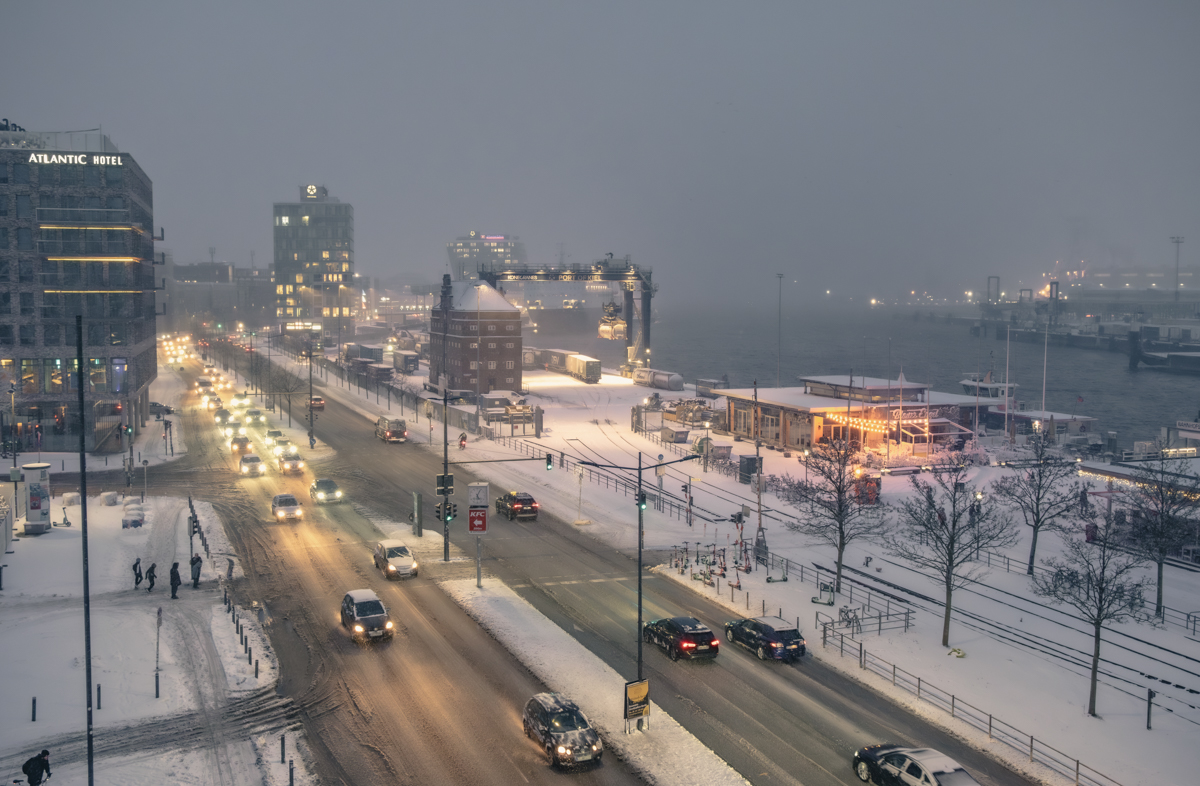 Port of Kiel on a snowy day